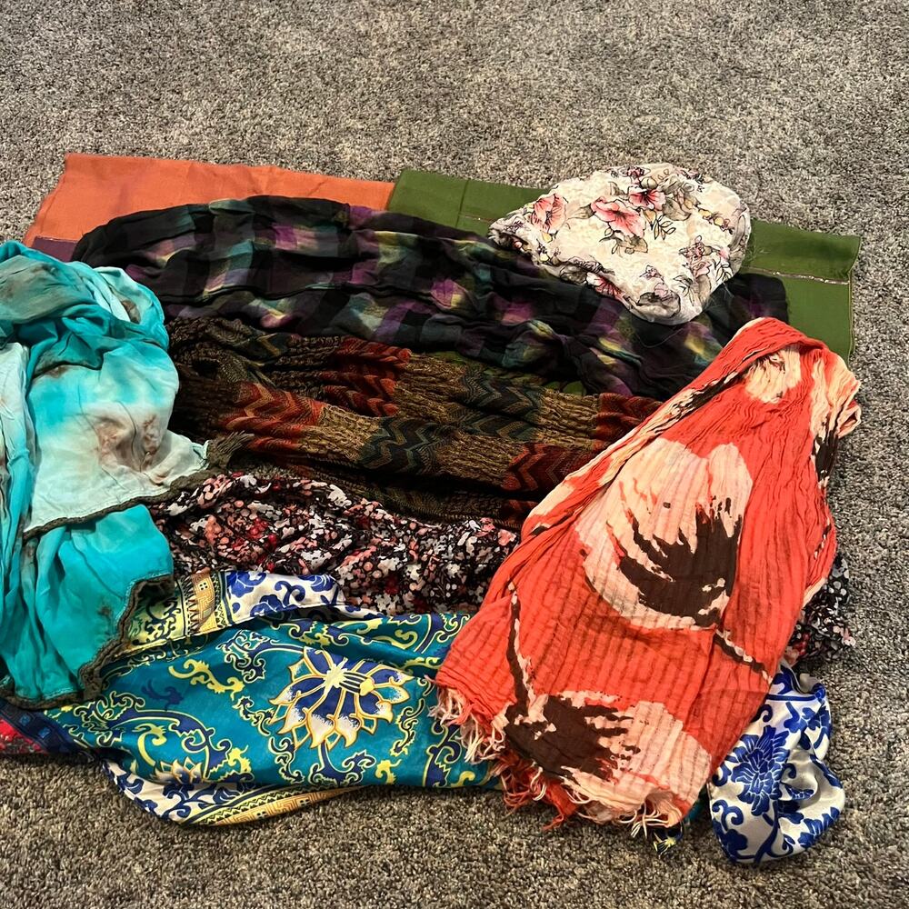 LOT of 8 Assorted Scarves & 1 Hat Floral Printed Plaid